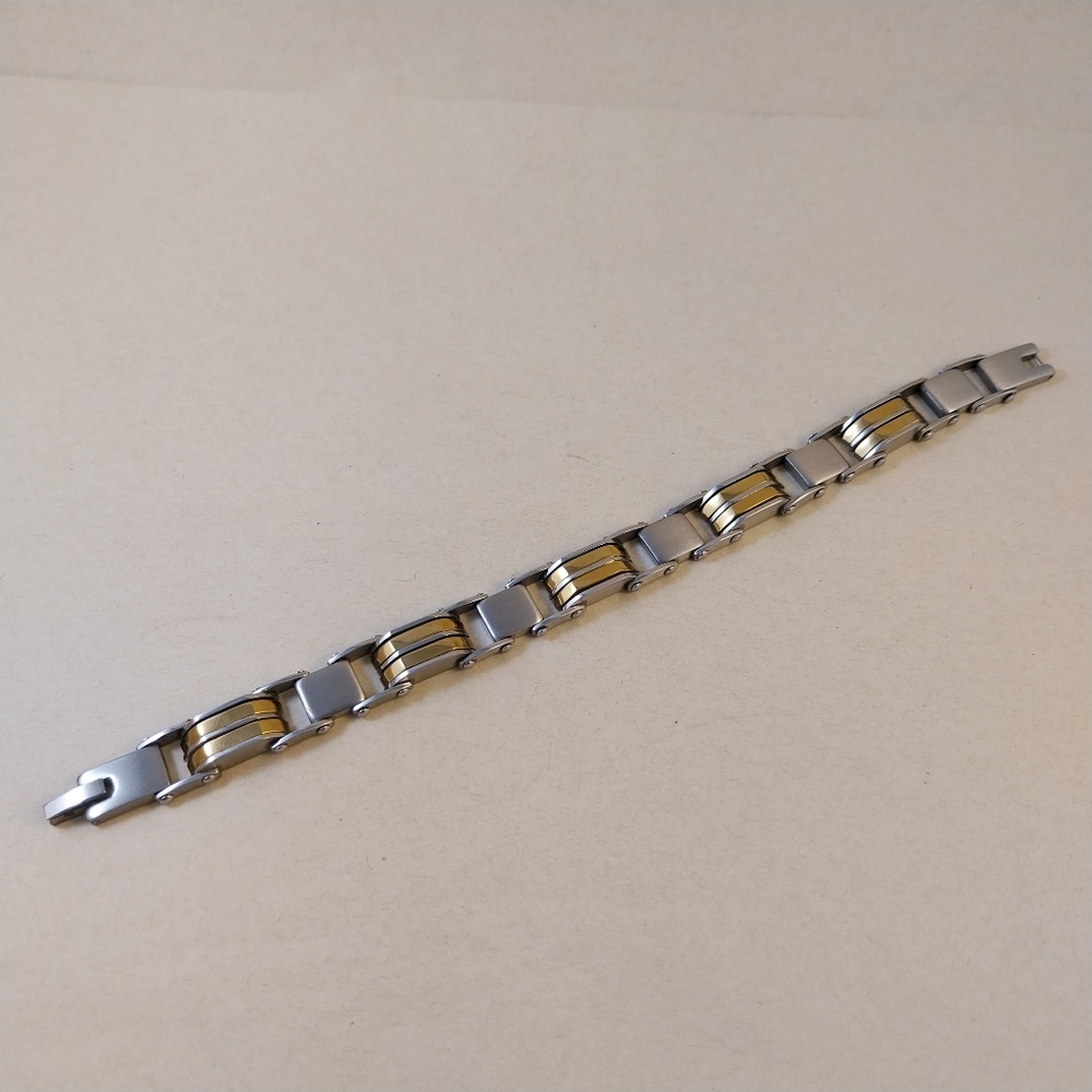 Silver and Gold Tone Steel Bracelet - Picture 2 of 10